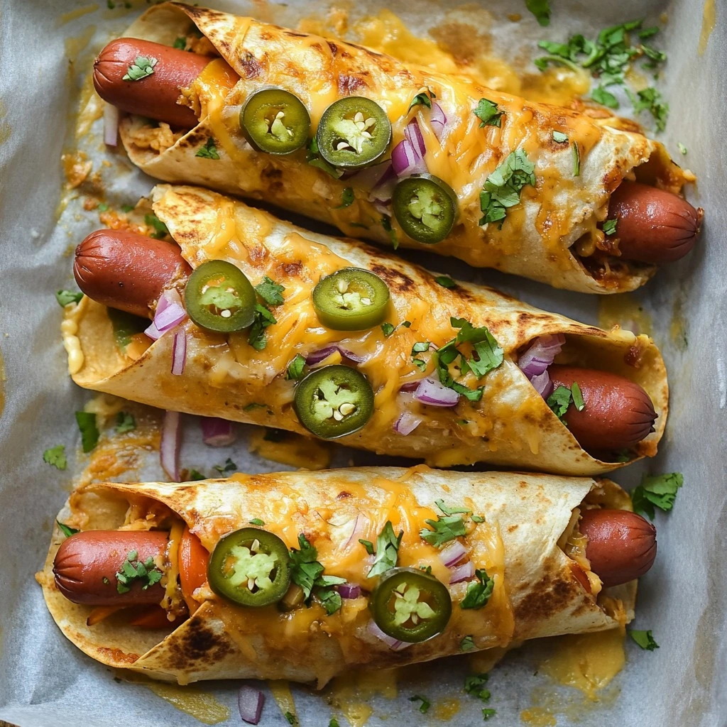 Zapiekane Hot Dogi w Cieście Tortilla to pyszna przekąska.