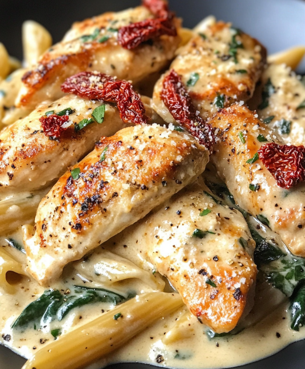 Creamy Tuscan Chicken Pasta to pyszne danie obiadowe.