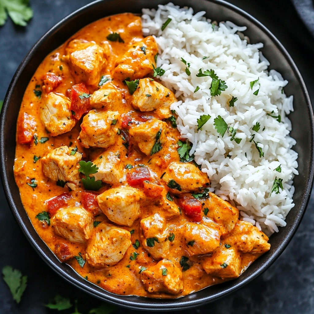 Kurczak Tikka Masala z Aromatycznym Ryżem Basmati to pyszne danie.