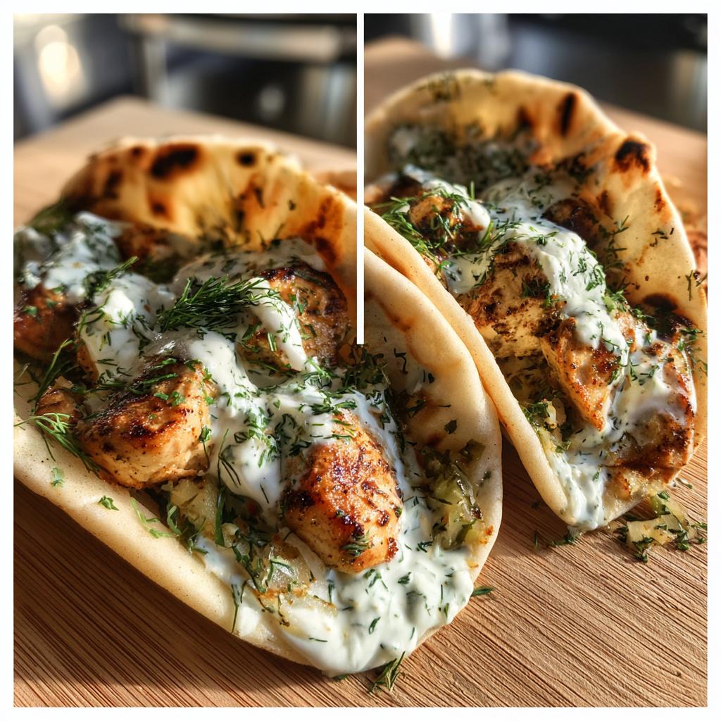 Garlic Chicken Pitas with Dill Yogurt Sauce - detail 1