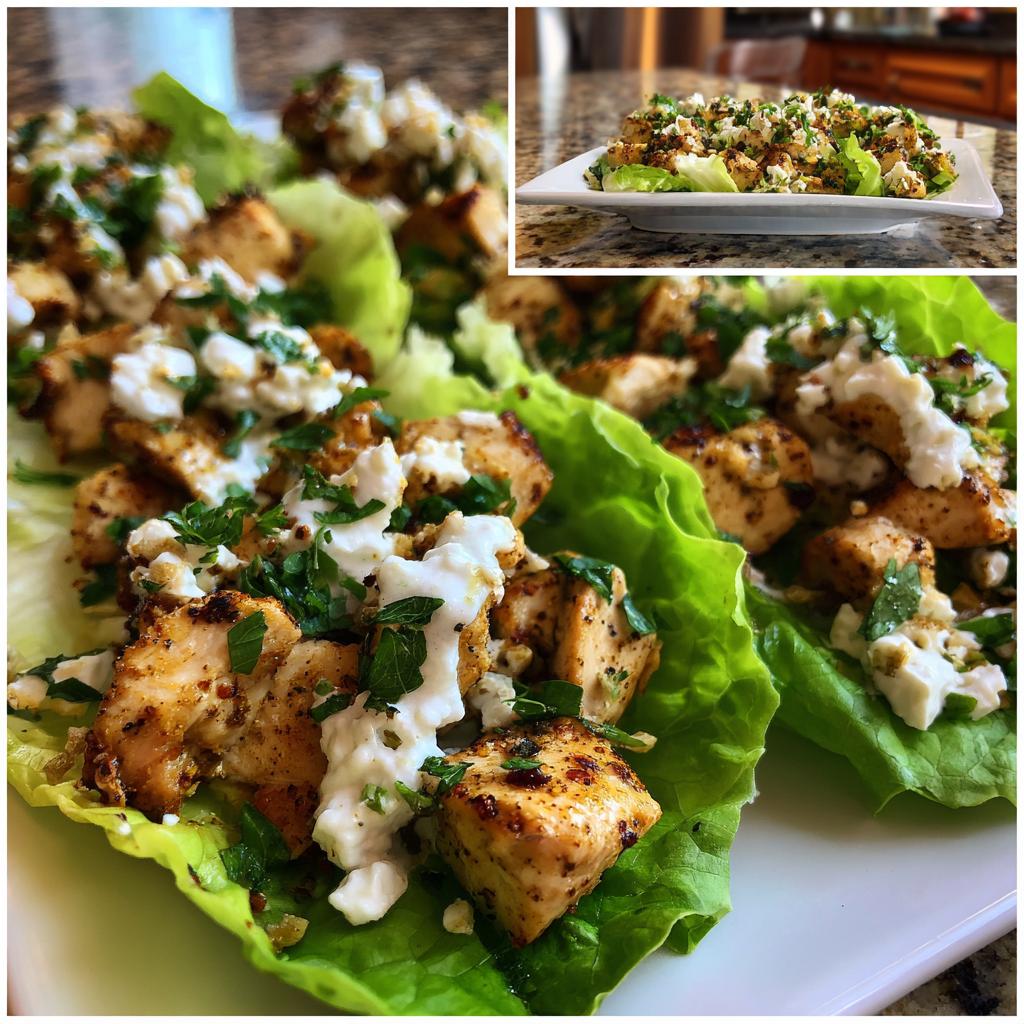 Greek Chicken Lettuce Wraps with Feta Sauce