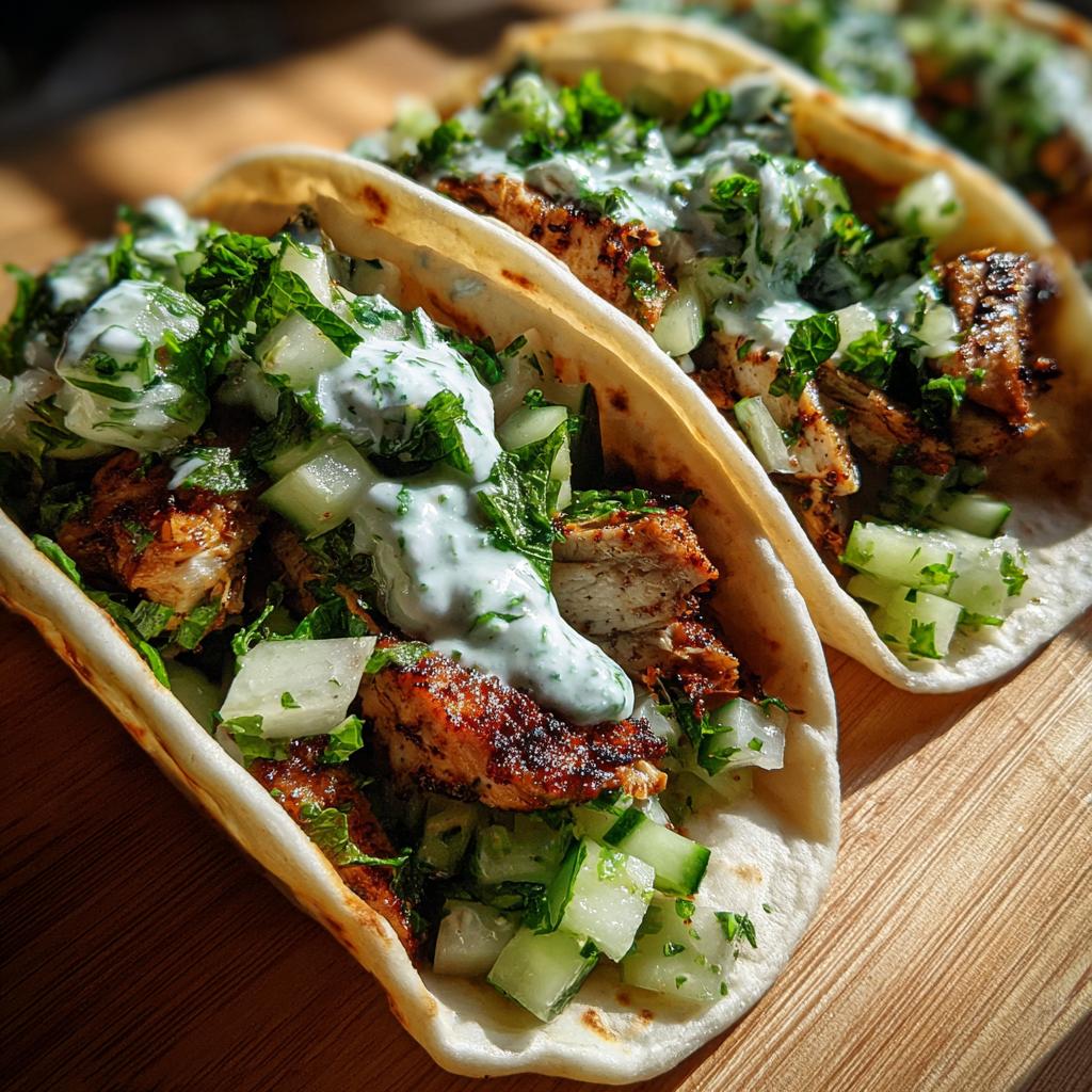 Grilled Chicken Gyro Tacos with Mint Yogurt