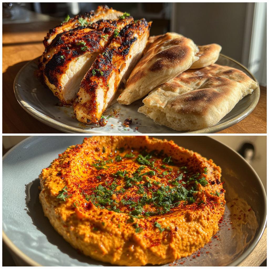 Grilled Chicken with Roasted Red Pepper Hummus and Pita - detail 1