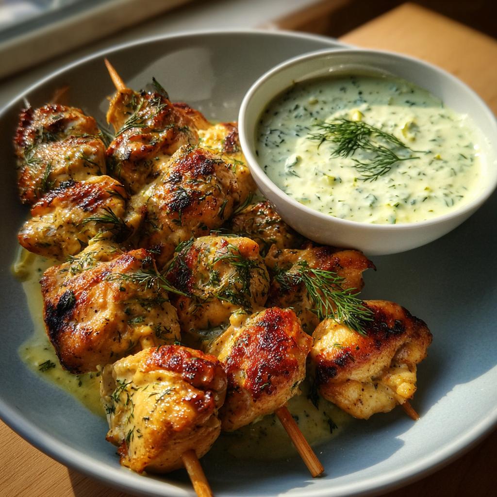 Mediterranean Chicken Skewers with Creamy Cucumber Sauce