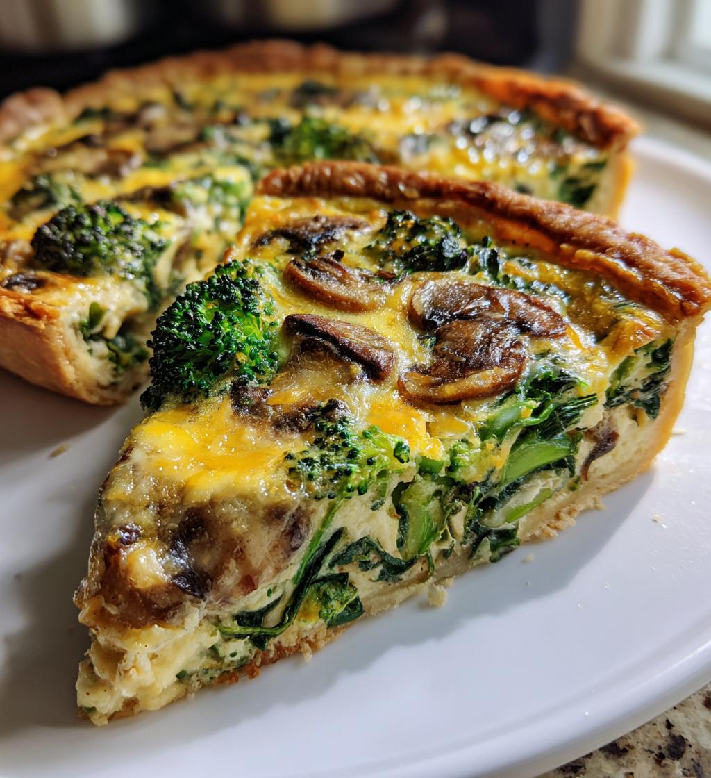 Sałatka z quiche ze szpinakiem, brokułami i pieczarkami